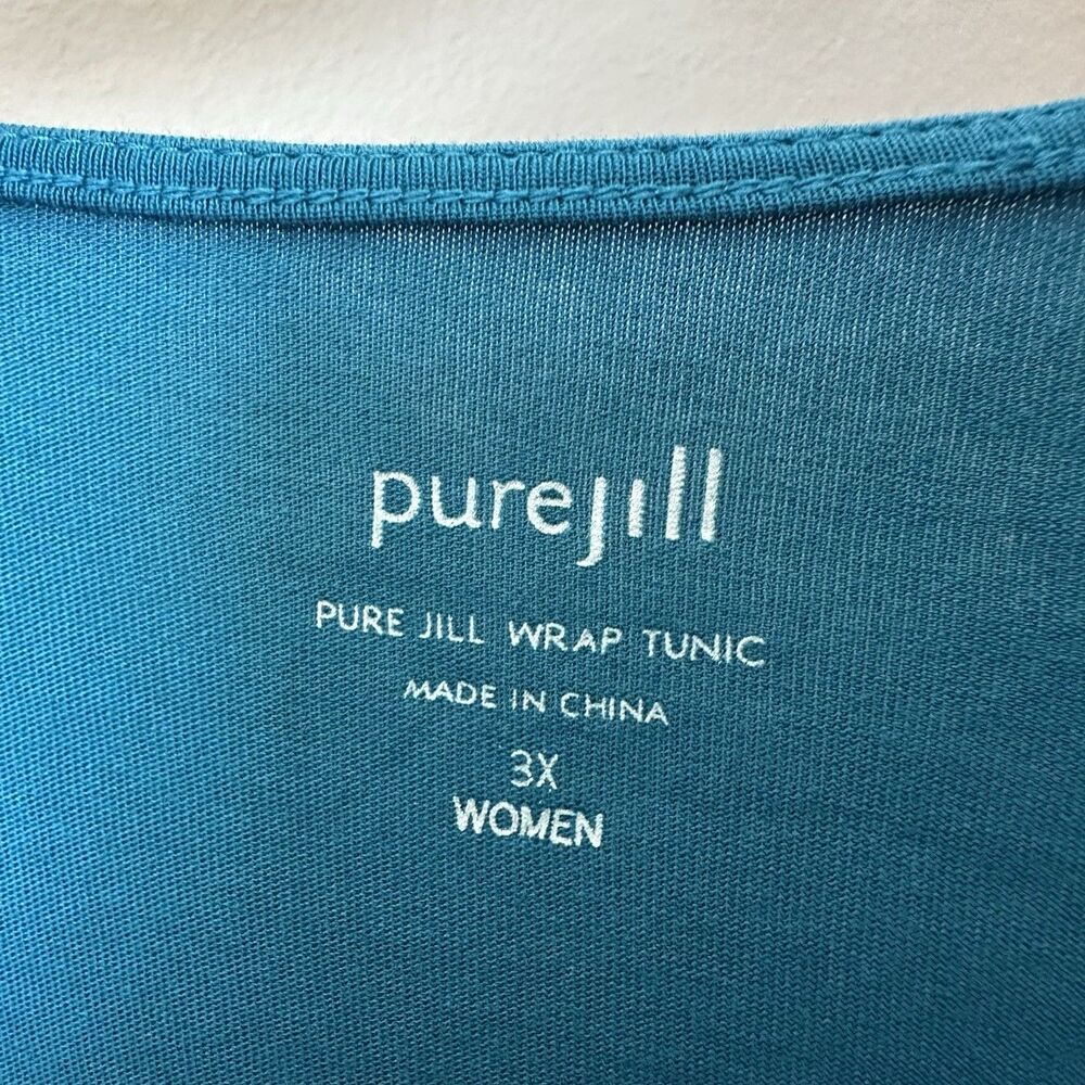 Pure Jill Top Tunic 3X Pullover Faux Wrap Stretch Blue Lagen Preppy Baggy Coast - Picture 2 of 7